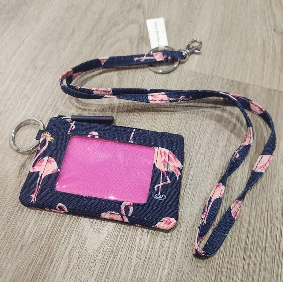 Vera Bradley Flamingo Print Zip ID Holder with Lanyard - Picture 3 of 6